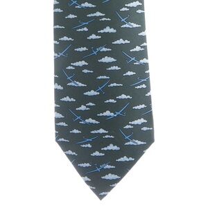 HERMES Glider & Cloud Print Silk Tie - Olive Green